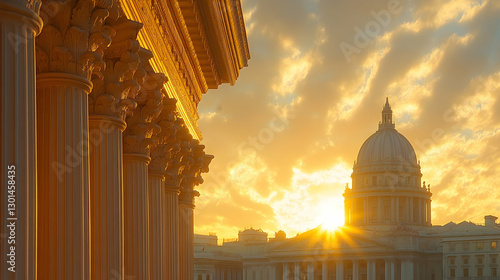 Golden Sunset over State Capitol Columns photo