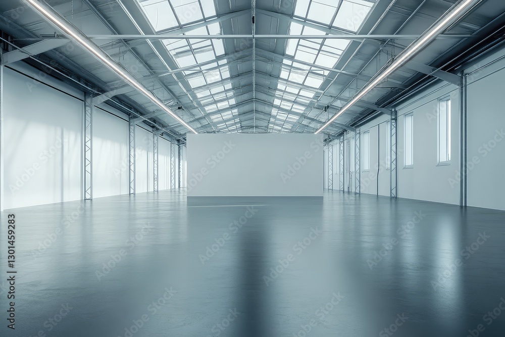 Minimal techno hall with neon accents and blank wall. AI generated illustration. Minimal techno hall with neon accents and blank wall. AI generated illustration.