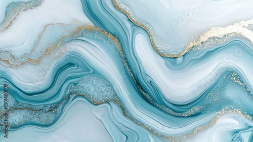 Abstract teal and gold fluid art swirls background