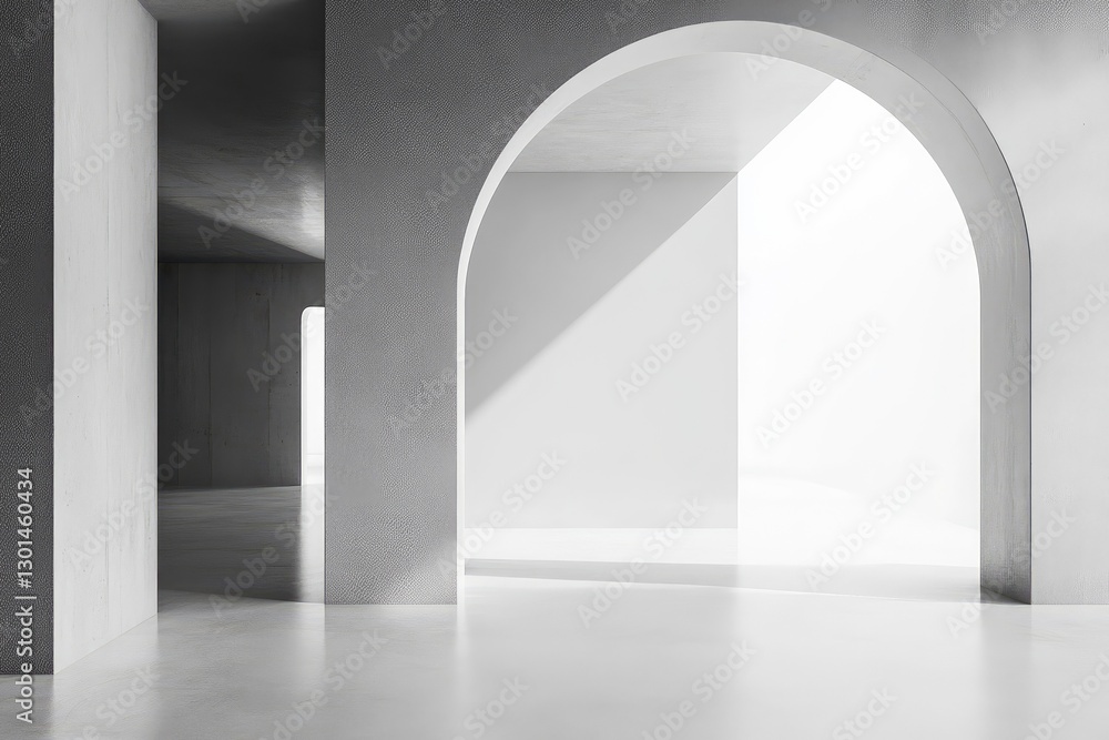 Fototapeta premium Minimalist exhibition hall with blank wall for display. AI generated illustration.