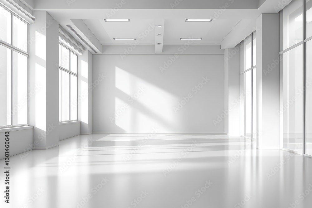 Minimalist exhibition hall with blank wall for display. AI generated illustration. Minimalist exhibition hall with blank wall for display. AI generated illustration.