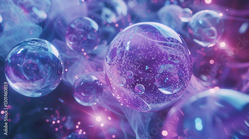 Wallpaper Mural Floating transparent spheres with refractions of purple light Torontodigital.ca