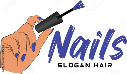 Nails Slogan Design: A graphic representation of a hand with long, polished nails holds a nail polish brush, alluding to the beauty and care associated with nail aesthetics.
