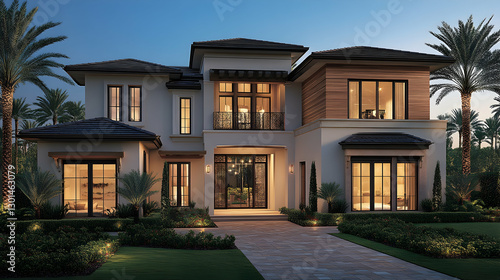 Modern Florida Home Exterior at Dusk