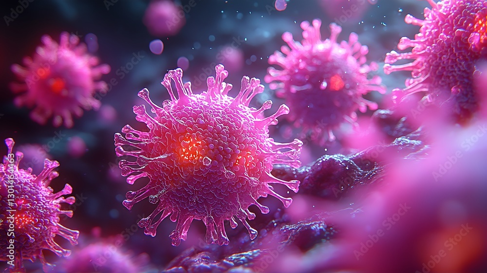 Microscopic viruses spread within cells