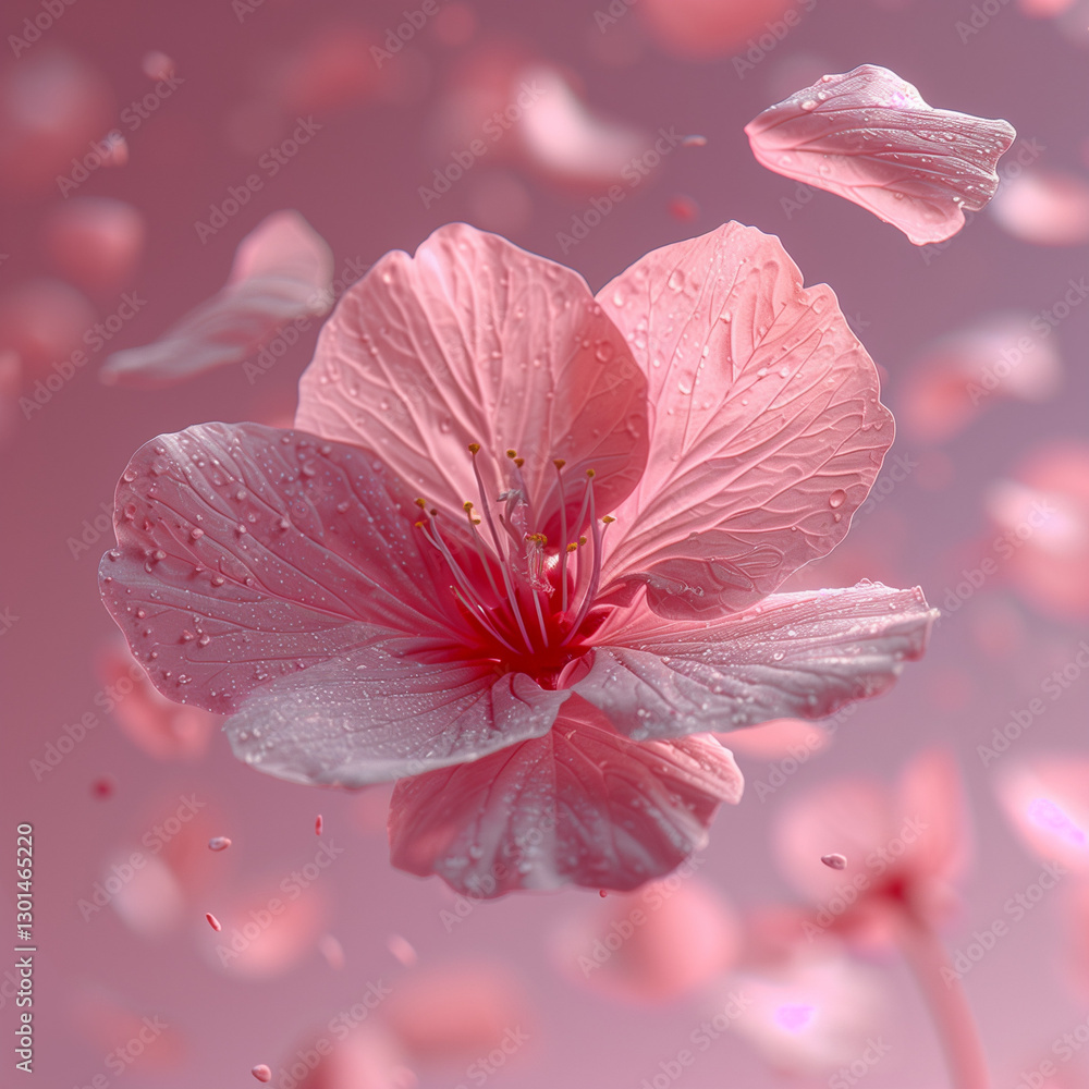 Fototapeta premium Pink cherry blossoms in full bloom on a tree branch during spring