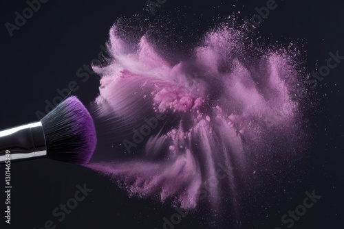 Wallpaper Mural A makeup brush disperses vibrant pink powder against a dark background, creating a dynamic and artistic splash effect. Torontodigital.ca