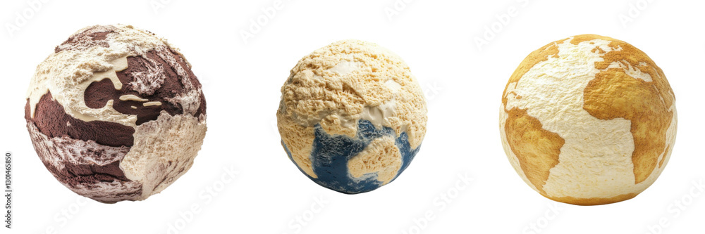 set of a cheesecake globe spherical sculpture resembling isolated a transform background. set of a cheesecake globe spherical sculpture resembling isolated a transform background.