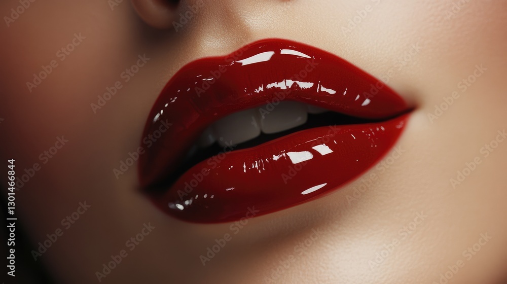 Obraz premium 3D Render of Glossy Red Lips in a Kiss Gesture, Isolated on White Background, Highlighting Beauty and Glamour