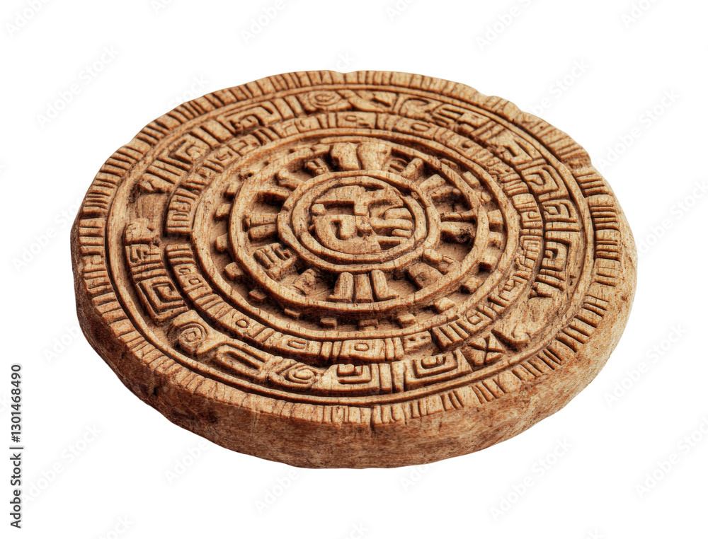 Ancient Aztec calendar stone displaying intricate carvings, symbolizing time and history in Mesoamerican culture, cut out Ancient Aztec calendar stone displaying intricate carvings, symbolizing time and history in Mesoamerican culture, cut out