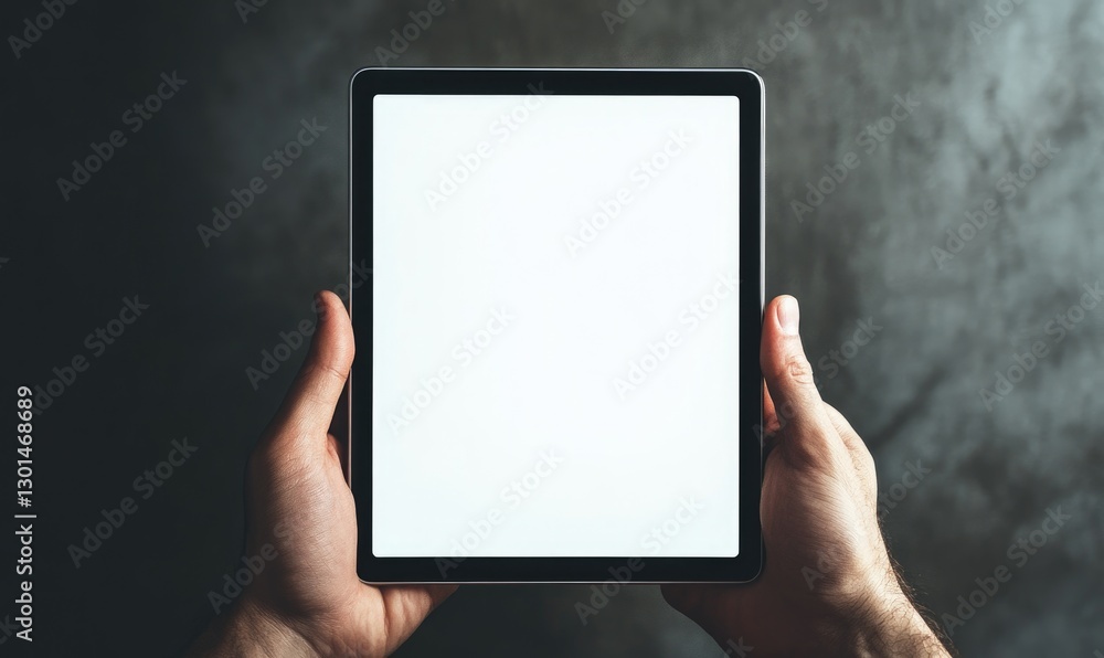 A person is holding a tablet with a white screen A person is holding a tablet with a white screen