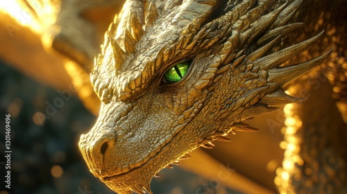 Majestic Gold Dragon with Emerald Eyes: A Fantasy Art Portrait