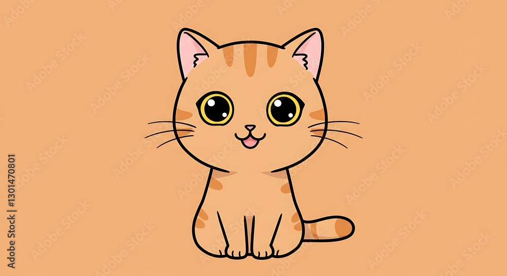 Obraz premium Adorable Orange Tabby Kitten: A Cheerful Cartoon Illustration