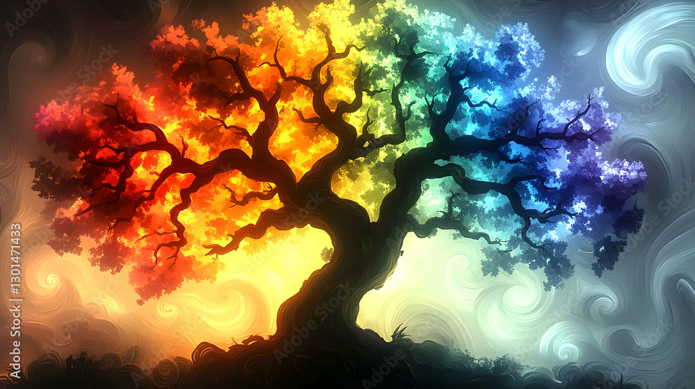 Fototapeta premium Rainbow Tree in Mystic Night