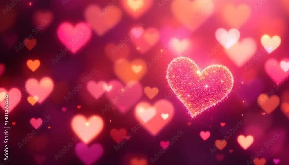 Blurred heart shapes, bokeh effect, romantic background Blurred heart shapes, bokeh effect, romantic background