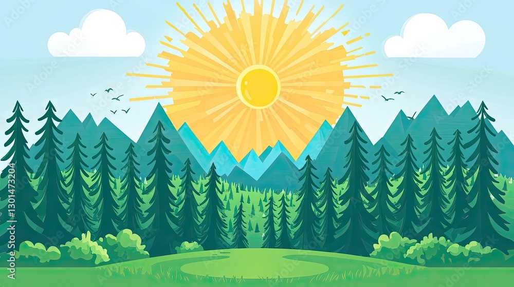 Obraz premium Sunny mountain forest landscape