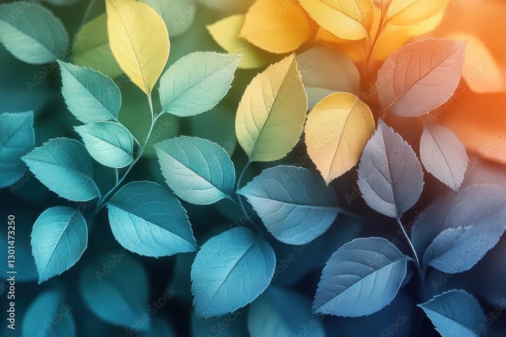Gradient Leaves: An artistic shot of vibrant leaves forming a rich gradient of colors. Gradient Leaves: An artistic shot of vibrant leaves forming a rich gradient of colors.
