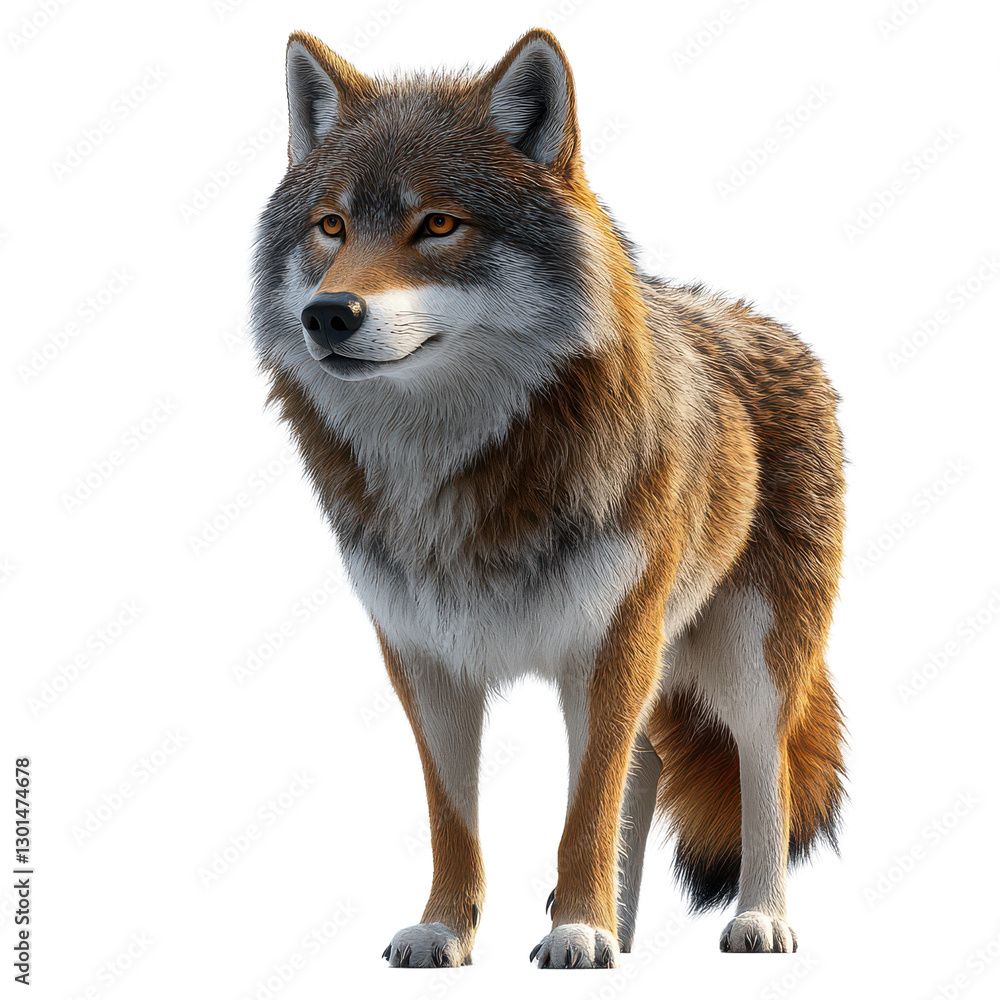 Fototapeta premium 3D Wolf character isolated on transparent background, PNG