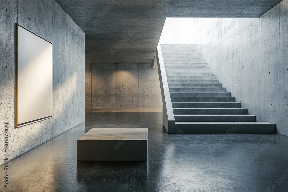 Obraz premium Modern concrete gallery with poster. AI generated illustration.