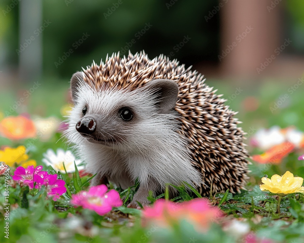 Cute Hedgehog in Vibrant Flower Garden - Adorable Wildlife Photography Capturing a Hedgehog Amidst Colorful Blooms and Lush Greenery in a Natural Setting Cute Hedgehog in Vibrant Flower Garden - Adorable Wildlife Photography Capturing a Hedgehog Amidst Colorful Blooms and Lush Greenery in a Natural Setting
