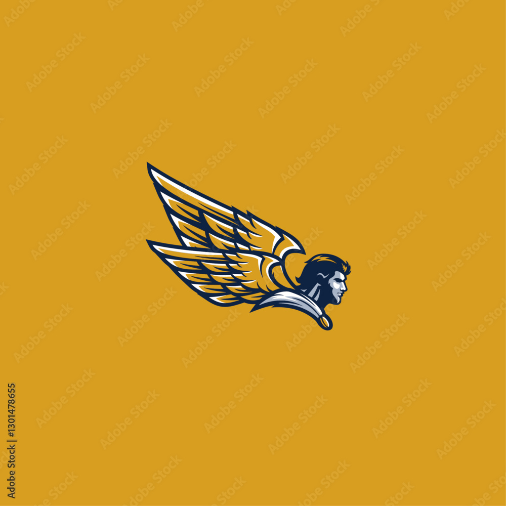 Fototapeta premium Angel with wings icon logo flat vector design