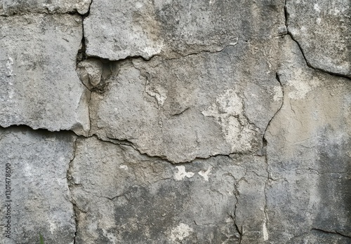 Textured Gray Concrete Wall with Cracked Surface Creating an Aged and Weathered Appearance Suitable for Background or Abstract Art Projects
