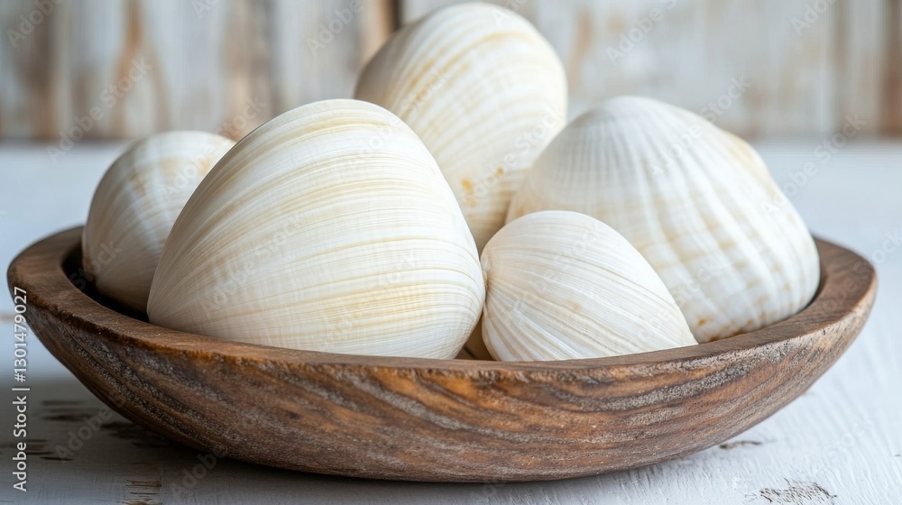 Cockles, seasoned with parsley, presented on a wooden board Cockles, seasoned with parsley, presented on a wooden board