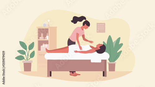 Massage Therapy Illustration, Professional Masseuse in a Relaxing Spa Environment