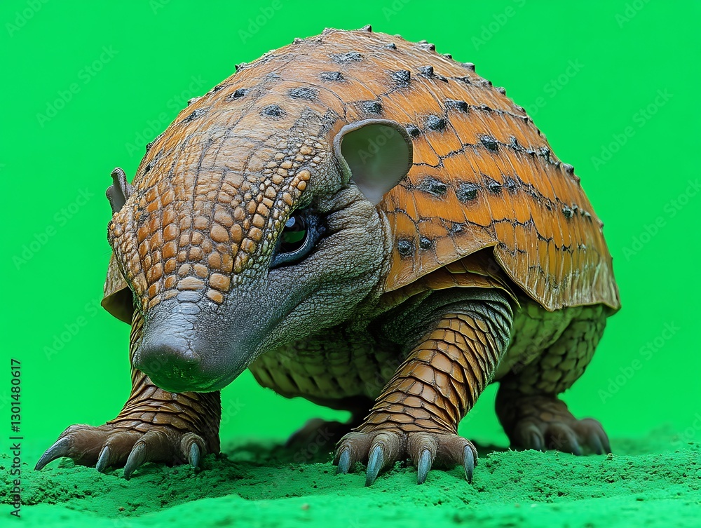 Fototapeta premium Armadillo portrait on green screen background