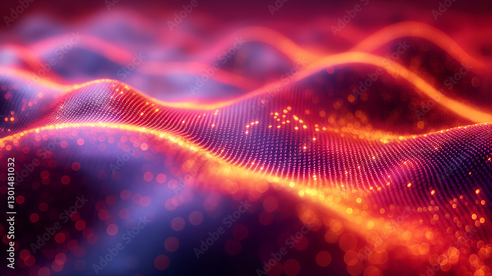 Red Orange Digital Wave Shiny Particles, Futuristic Tech Design with Vibrant Texture Red Orange Digital Wave Shiny Particles, Futuristic Tech Design with Vibrant Texture