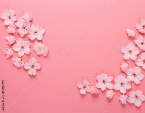 Cherry Blossom Petals with Copy Space on Pastel Background