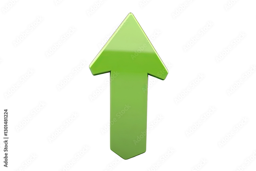 3D render of a green arrow pointing upwards, isolated on a white background, simple design 3D render of a green arrow pointing upwards, isolated on a white background, simple design