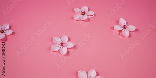 Cherry Blossom Petals with Copy Space on Pastel Background