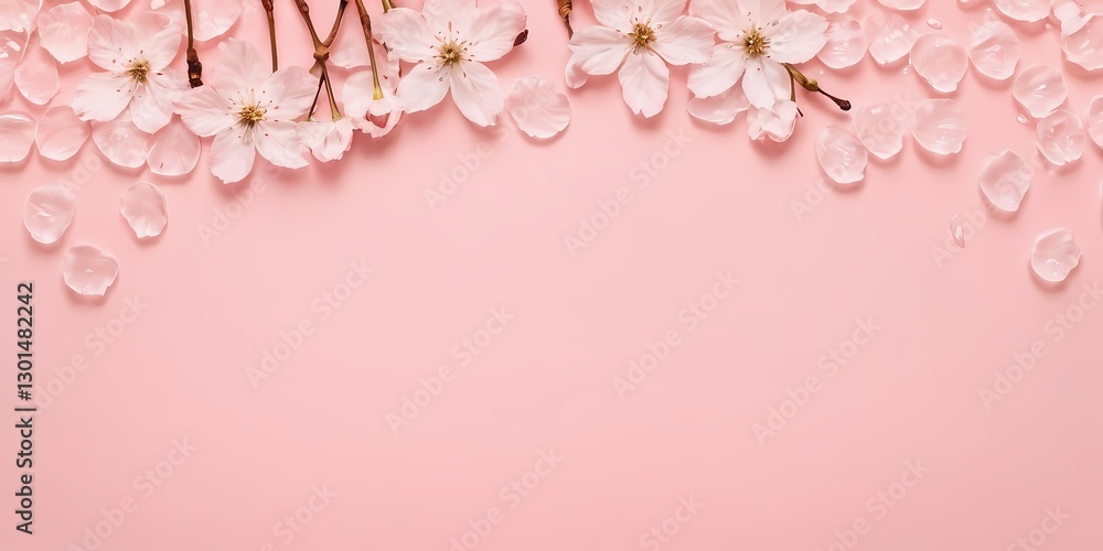Cherry Blossom Petals with Copy Space on Pastel Background Cherry Blossom Petals with Copy Space on Pastel Background