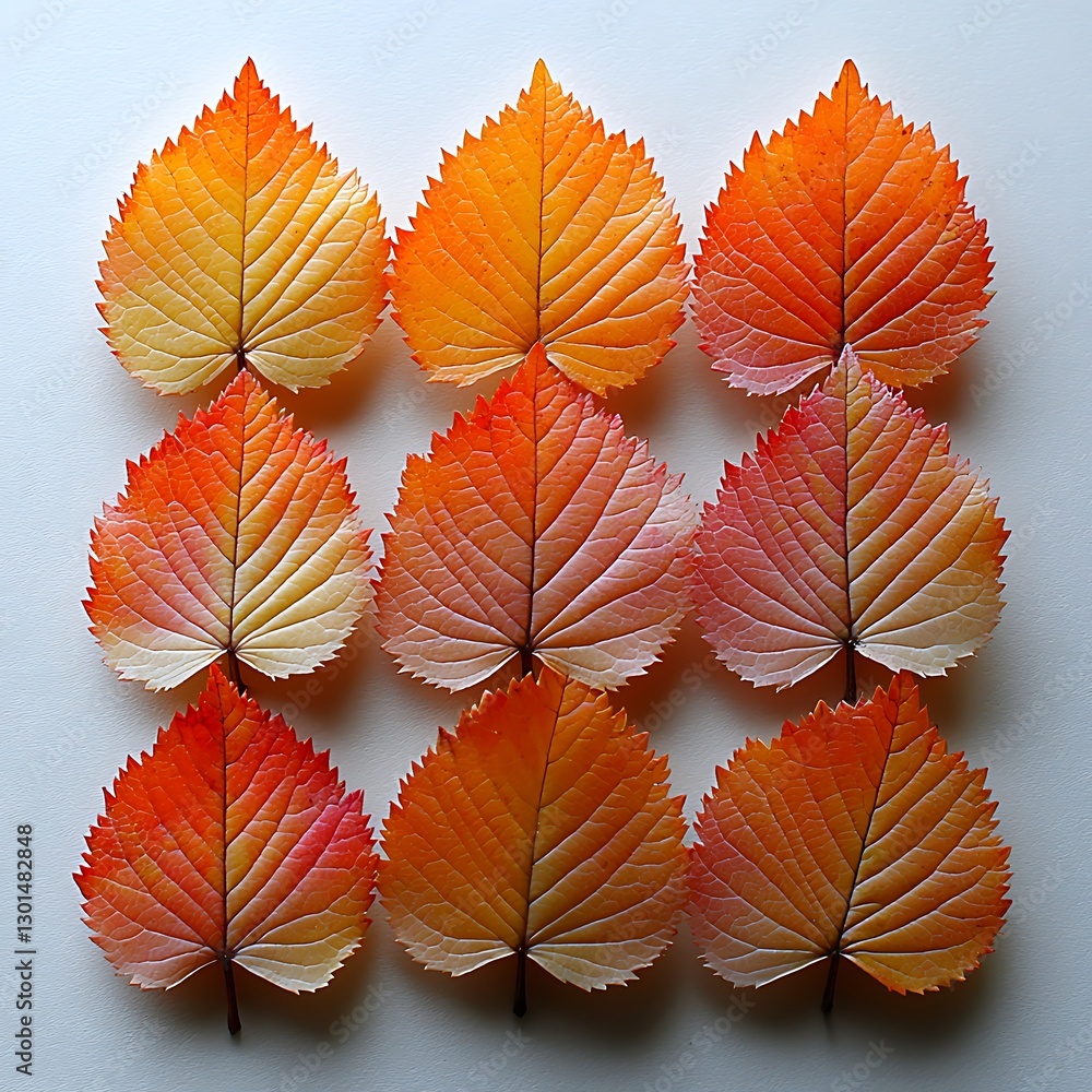Obraz premium Autumn leaves arranged on a white surface