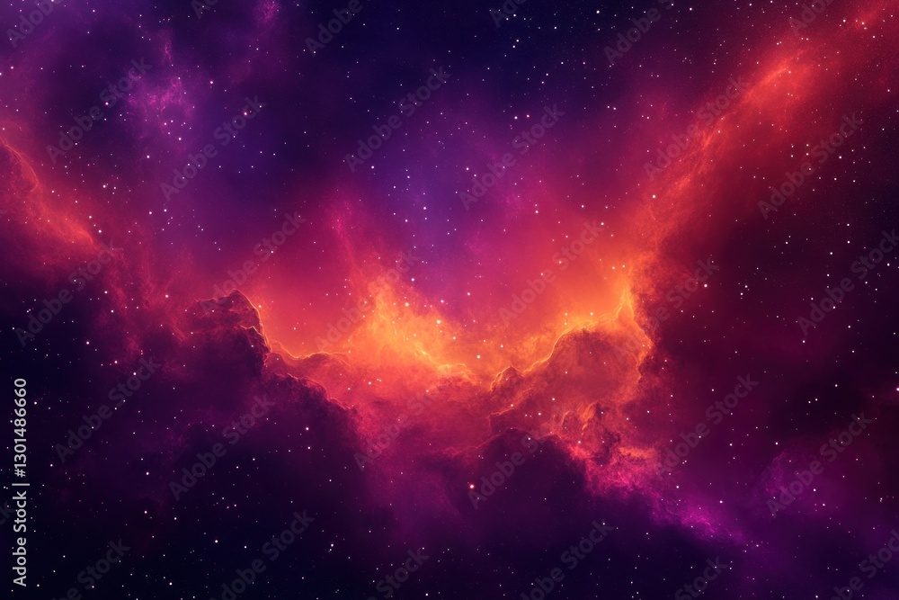 Fototapeta premium Fiery nebula in deep space with vibrant red, orange, and purple hues.