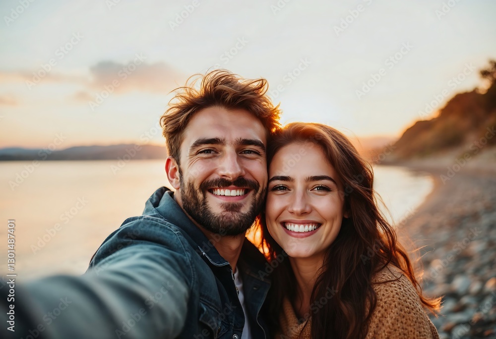 Couple's Beach Selfie at Sunset Couple's Beach Selfie at Sunset