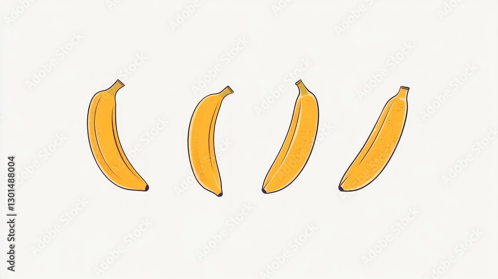 Fototapeta premium Four Bananas, Illustration, White Background