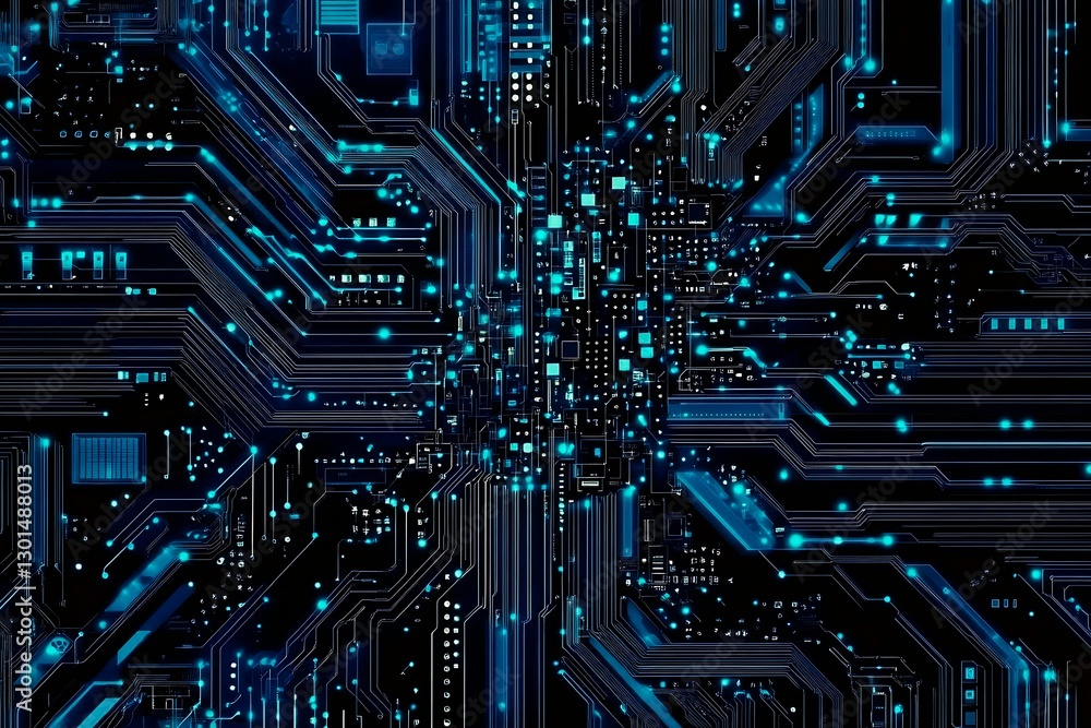 Abstract close-up of a glowing blue digital circuit board, showcasing intricate connections and technological design on a black background.
Abstract close-up of a glowing blue digital circuit board, showcasing intricate connections and technological design on a black background.