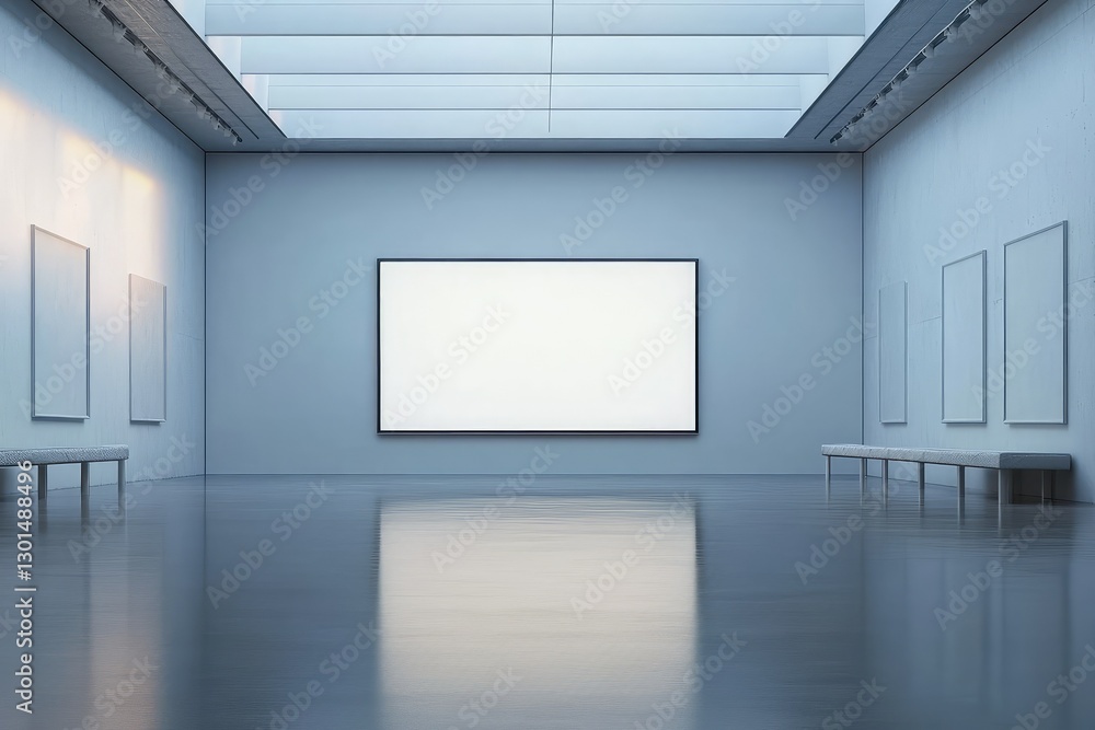 Modern gallery interior with empty copyspace for display. AI generated illustration. Modern gallery interior with empty copyspace for display. AI generated illustration.