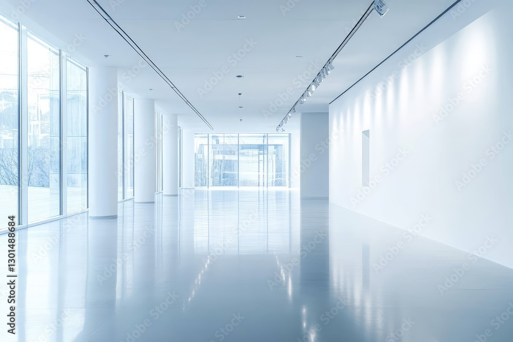 Modern gallery interior with empty copyspace for display. AI generated illustration. Modern gallery interior with empty copyspace for display. AI generated illustration.