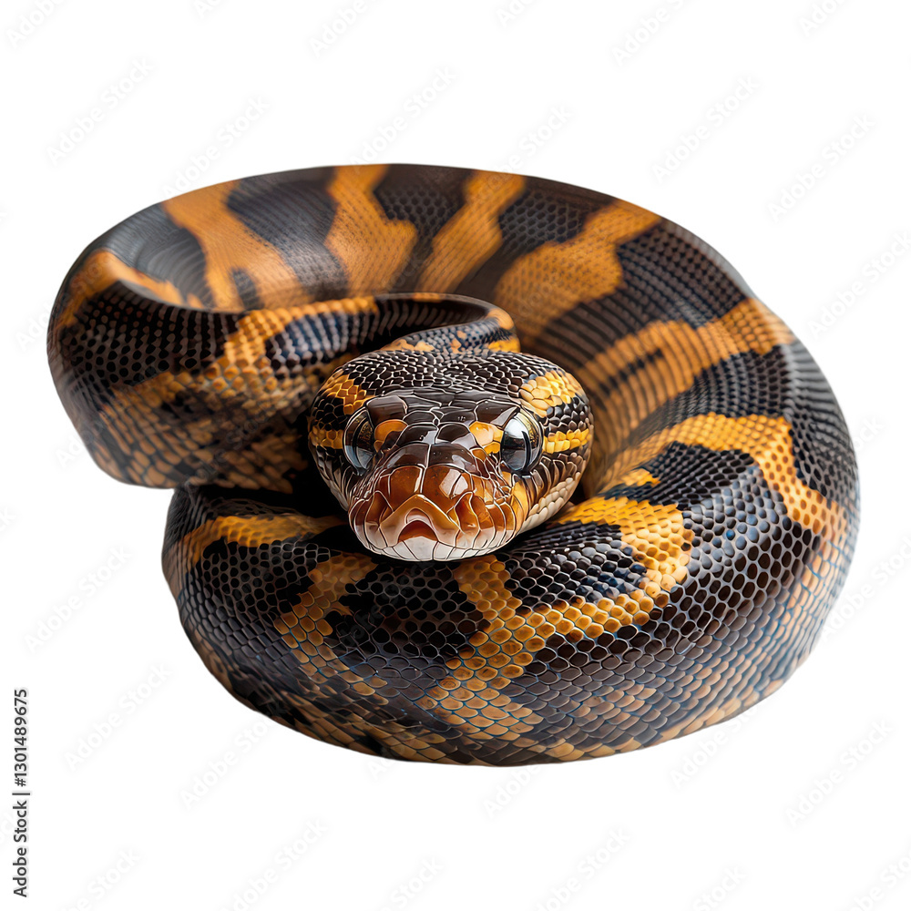 Coiled Python Portrait isolated on transparent background, PNG Coiled Python Portrait isolated on transparent background, PNG