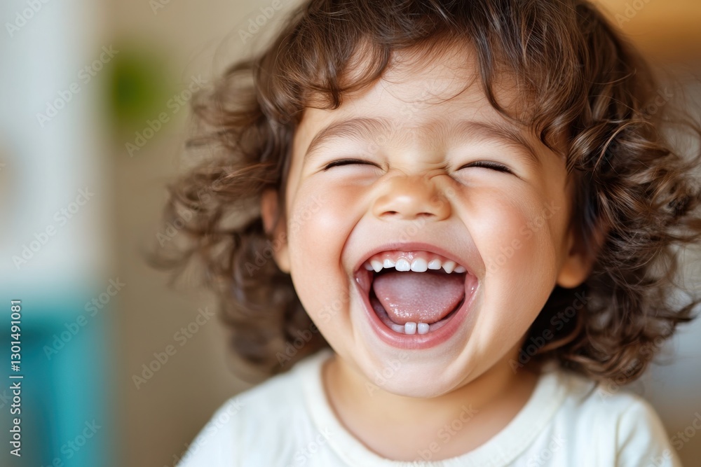This image captures an adorable baby with curly hair enjoying a deep, joyful laugh, radiating happiness and innocence in a bright, engaging environment. This image captures an adorable baby with curly hair enjoying a deep, joyful laugh, radiating happiness and innocence in a bright, engaging environment.