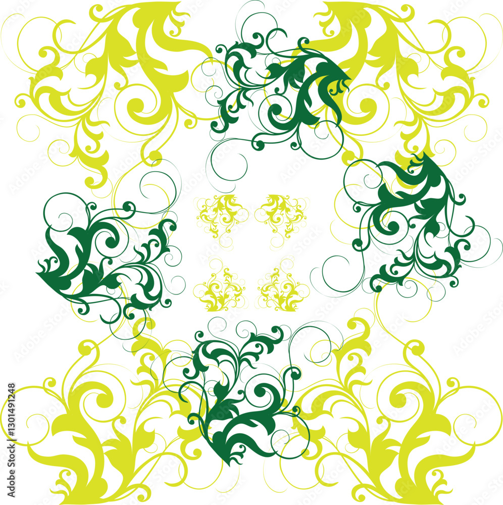 Symmetrical Red Ornamental Design with Swirling Vines Symmetrical Red Ornamental Design with Swirling Vines