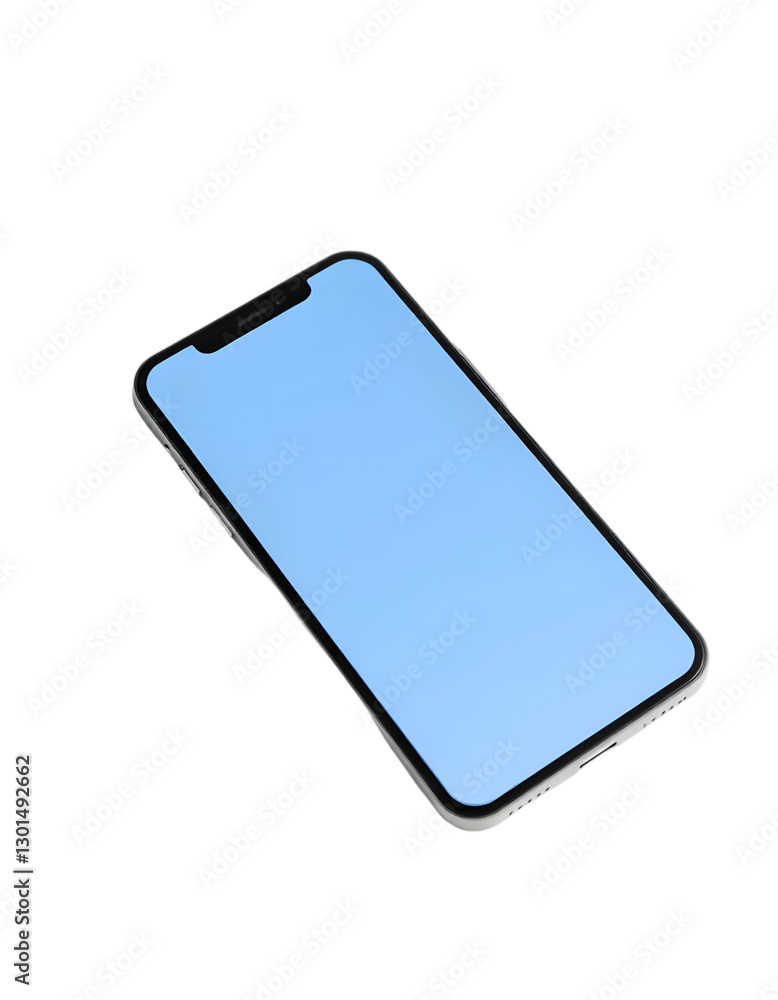 Realistic smartphone with blank blue screen isolated on transparent background Realistic smartphone with blank blue screen isolated on transparent background