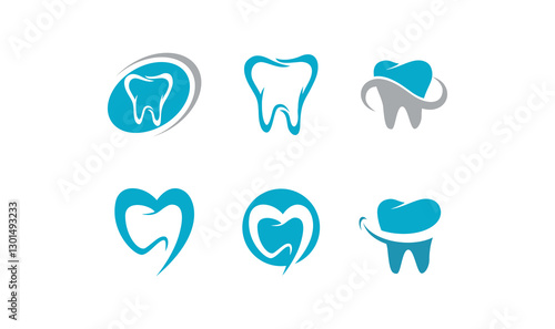 Set of dental icons featuring various tooth and teeth symbols for health, care, and hygiene