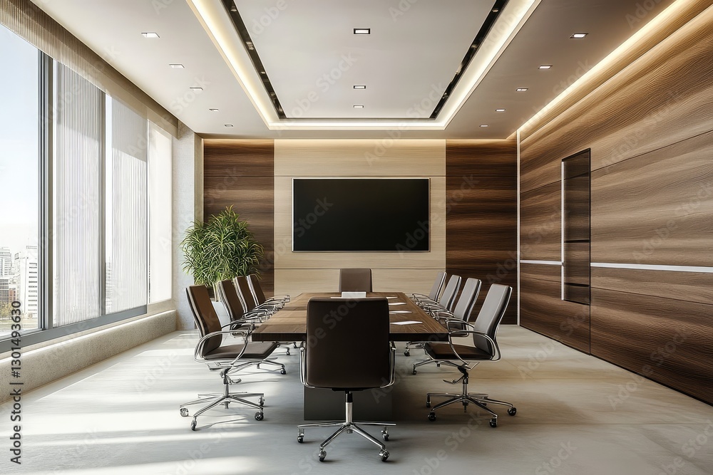 Modern interior of a sleek presentation room with minimalist design. AI generated illustration. Modern interior of a sleek presentation room with minimalist design. AI generated illustration.