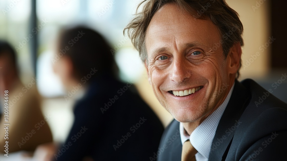 Businessman Smiling While Discussing Sales With His Team Businessman Smiling While Discussing Sales With His Team