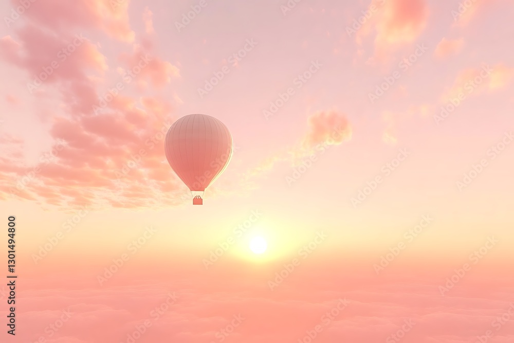 Naklejka premium Pastel Pink Hot Air Balloon Sunrise
