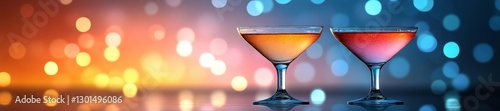 Two Cocktails with a Bokeh Background in Soft Lighting. Generative AI